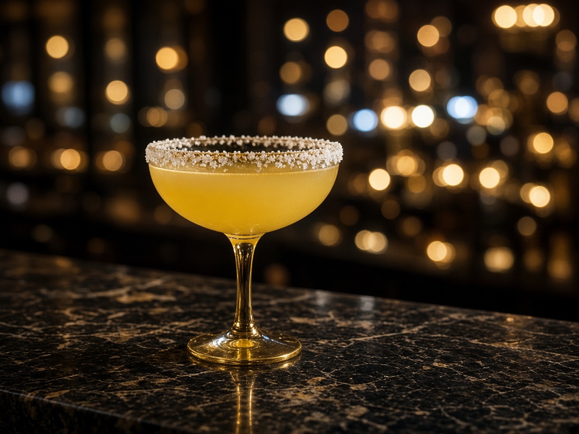 Gold-rimmed cocktail on a Dubai bar