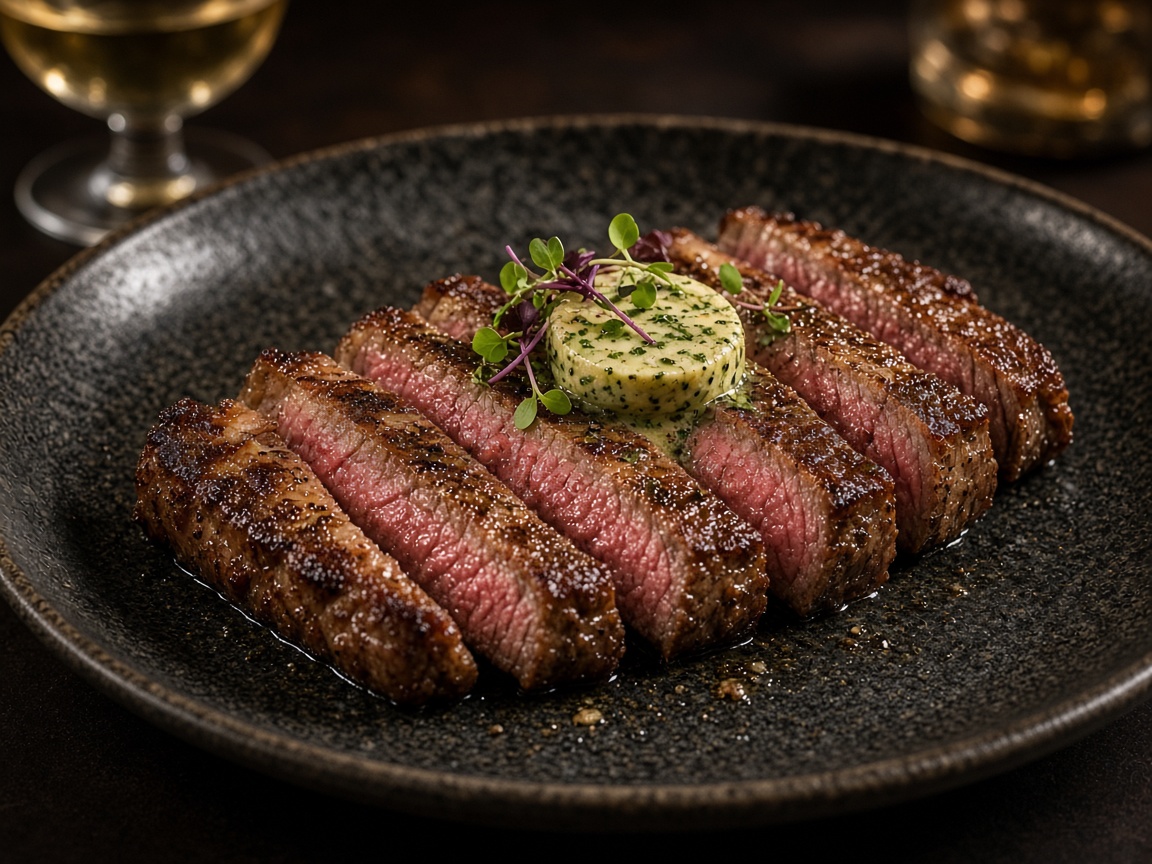 Fine dining steak plate in a Dubai restaurant